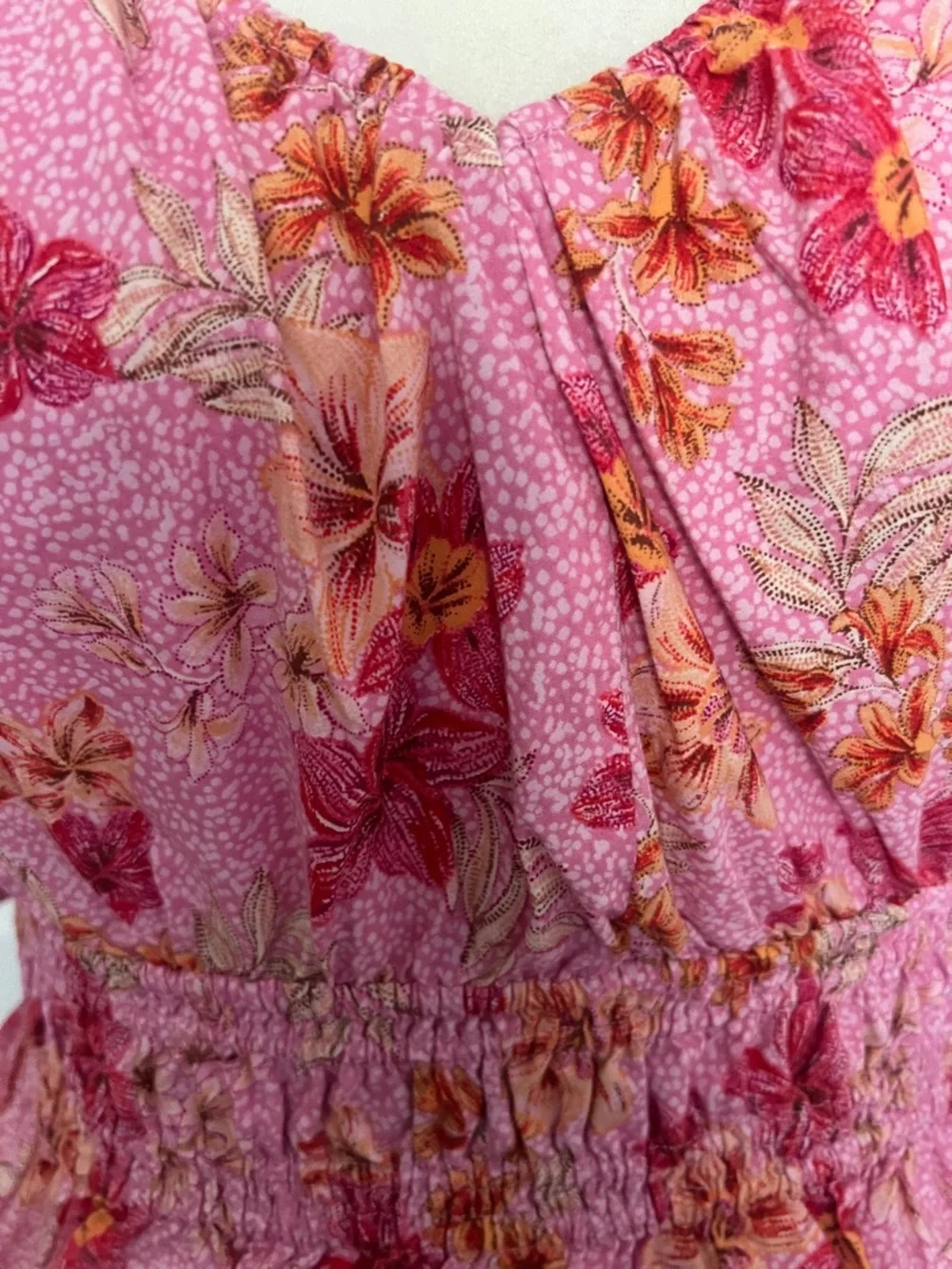 LOFT Pink Floral Blouse Large Peplum V Neck Puff Sleeve Lightweight Top